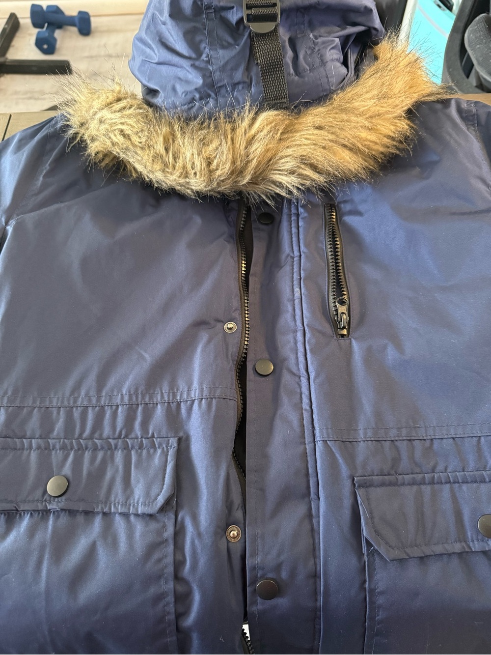 Boys Sequoia Navy Puffer Jacket with Faux-Fur Trim